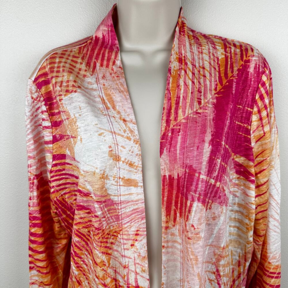 Chico's Open Cardigan Sweater Linen Tropical Pink Orange Chico's 2 US L Resort - Picture 3 of 11